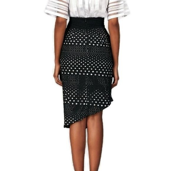 NWT Kimora Lee Simmons Eyelet Black White Asymmetrical Ruffle Hem Skirt 10 - Picture 3 of 9